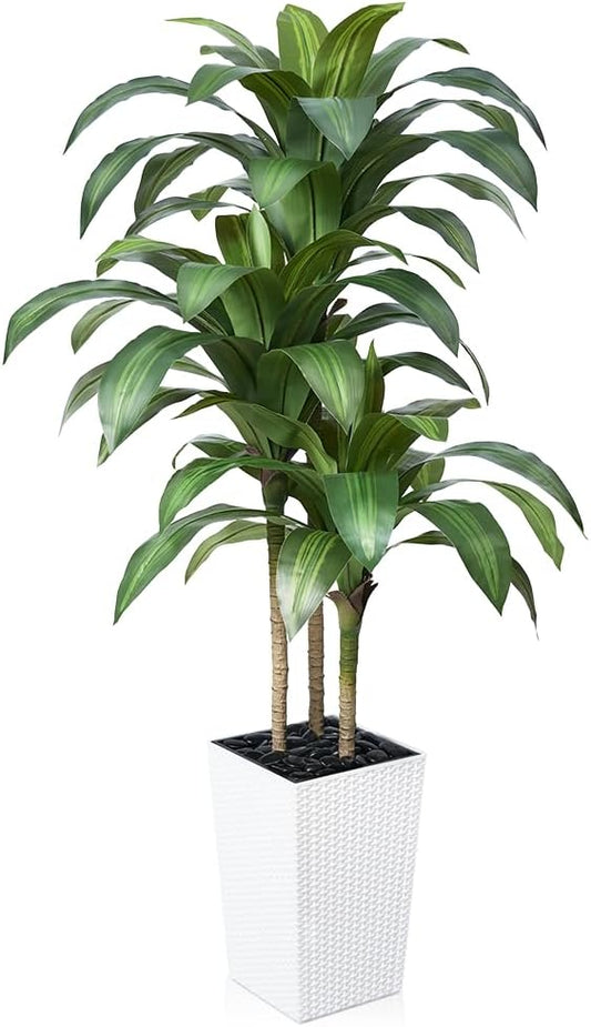 5FT Artificial Dracaena Tree - UV Resistant Faux Tropical Plant, Potted Fake Tree with Taper Planter & Pebbles - Indoor Outdoor Greenery for Home, Porch, Living Room, Bedroom Decor, VN127