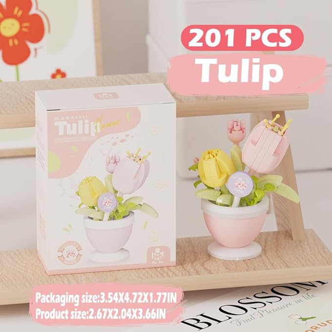 Tulip Mini Flower Bonsai Building Toy Potted Plant Blocks Artificial Particle Flower Botanical