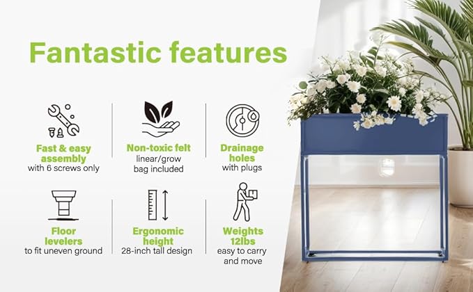 Cocoyard Elevated Planter Box - Durable Raised Garen Bed for Herbs and Flowers - Tall Rectangle Planter for Outdoor Plants & Backyard Gardening (Navy, 28" H - 2 Pack)