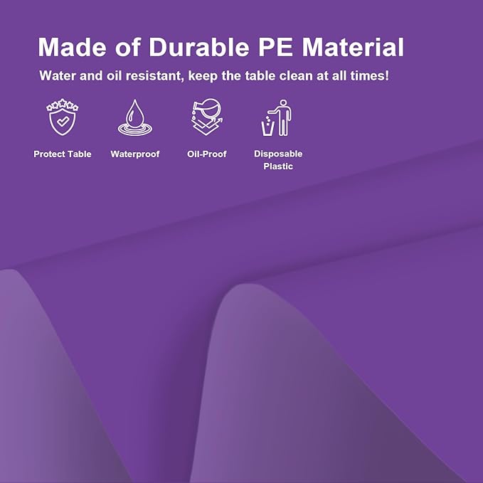 6 Pack Purple Tablecloth, Rectangular Plastic Table Cloths for Parties Disposable, 54x108 in Waterproof Tablecloth for Birthday Party Baby Shower Picnic Valentines