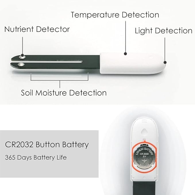 Soil Moisture Meter 4 in 1,Plant Water Monitor,Automatically detect Moisture/Temperature/Light/Fertility,Can Connect to Mobile Phone via Bluetooth,Hygrometer Sensor for Indoor Plants (1pc)