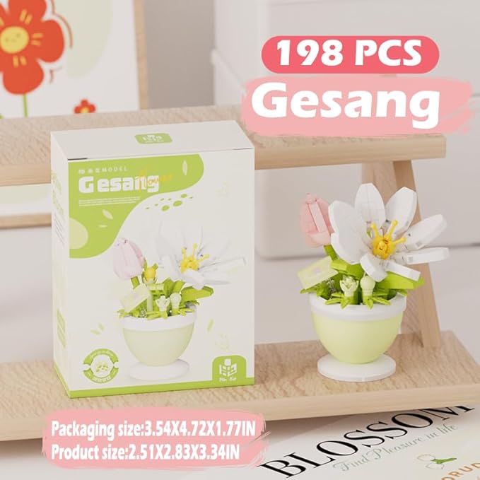 Mini Flower Bonsai Building Toy Potted Plant Blocks Artificial Particle Flower Botanical (Gesang Flower)