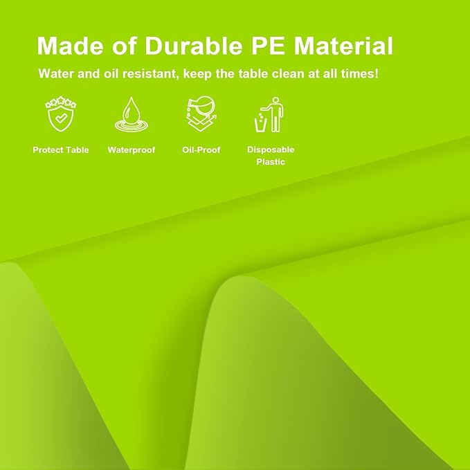 2 Pack Lime Green Christmas Tablecloth, Rectangular Plastic Table Cloths for Parties Disposable, 54x108 in Waterproof Tablecloth for Birthday Party Baby Shower Picnic Valentines