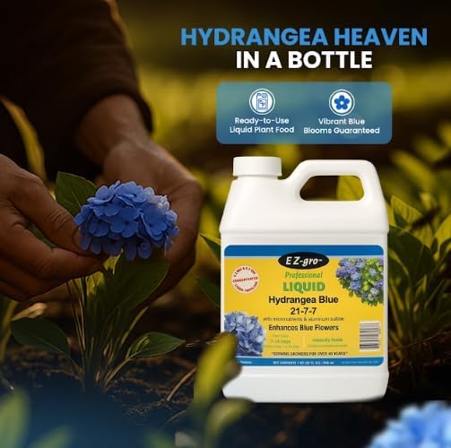 EZ-GRO Hydrangea Fertilizer, Liquid Plant Food 21-7-7 with Aluminum Sulfate for Hydrangeas - Perfect for Blue Flowers | Rhododendrons & Azalea Fertilizer, Ideal Hydroponic Nutrients - 1 qt (32 oz).