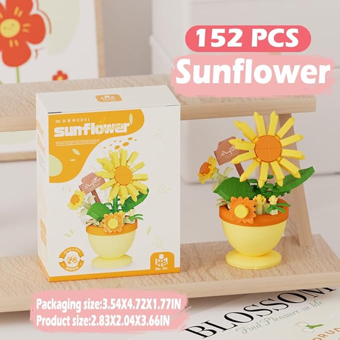 Sunflower Mini Flower Bonsai Building Toy Potted Plant Blocks Artificial Particle Flower Botanical