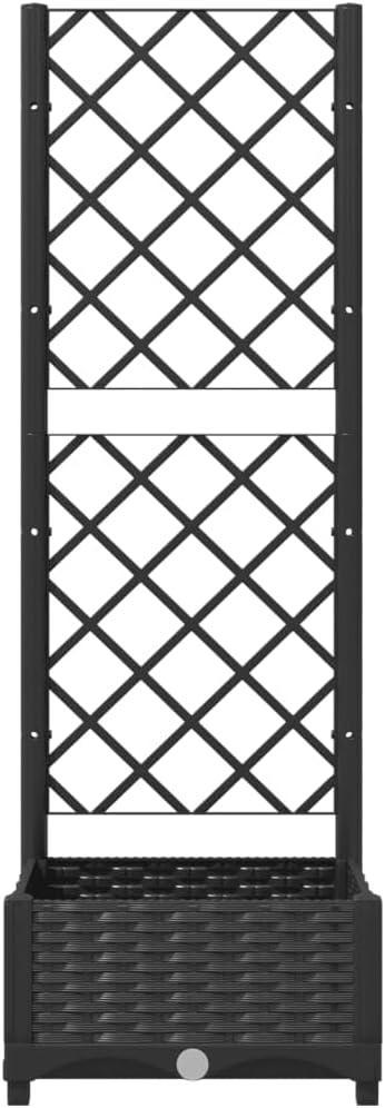 Garden Planter Box with Trellis, Outdoor Raised Garden Bed for Climbing Plants, Black 15.7"x15.7"x47.8" PP
