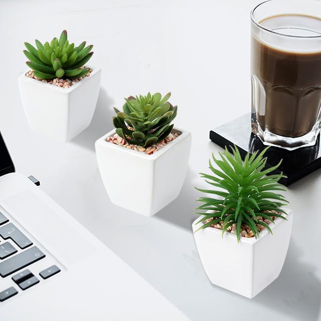 Briful Set of 3 Succulents Plants Artificial in Ceramic Pots Small Fake Succulents Plants Faux Plants Indoor for Window Sill Office Farmhouse Shelf Bathroom Decor