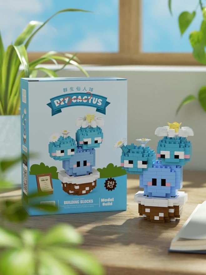 Group Mini Cute Cactus Succulent Plants Bonsai Building Toy Potted Plant Blocks Particle Flower Botanical