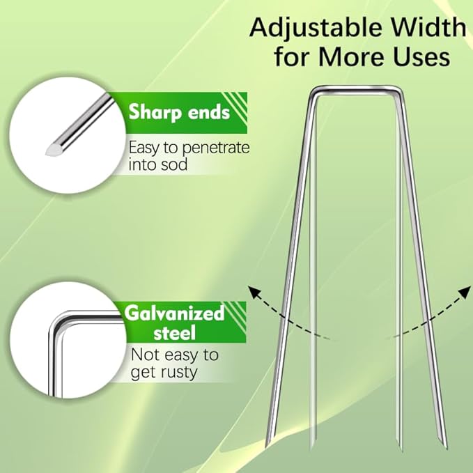 100 Pack Landscape Staples 4 Inch 12 Gauge Garden Stakes Galvanized Garden Staples Pins Anti-Rust Ground Stakes for Weed Barrier, Irrigation Tubing, Yard Lawn, Landscape Fabric