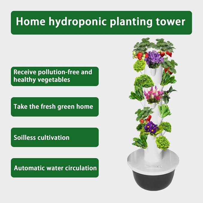 Hydroponics Growing System Kit, Aero Gardening System, Hydroponic Tower|28 Net Pots for Tomato, Green Salad, Strawberry Tower in Your Indoor Vegetable Garden