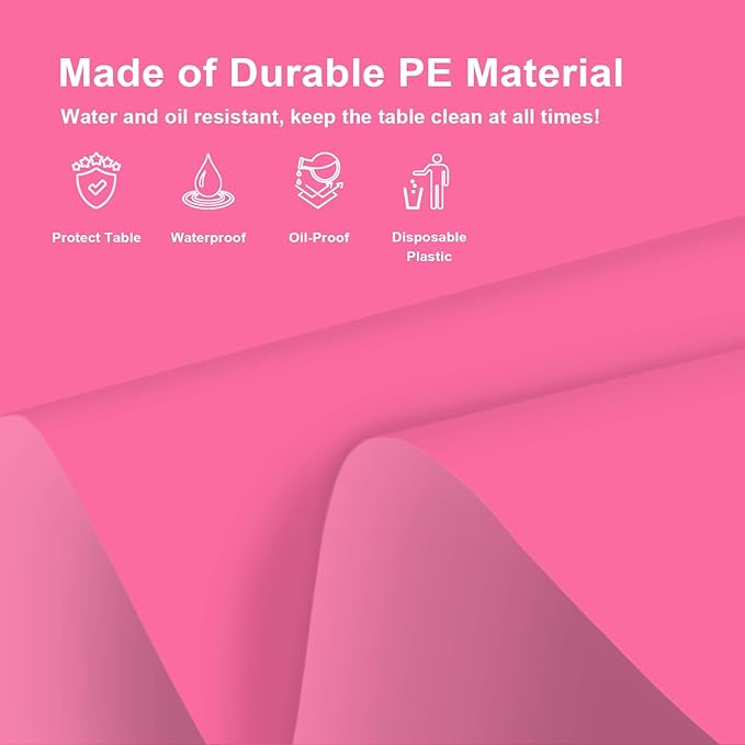 12 Pack Rectangular Disposable Rose Tablecloth, Rose Plastic Table Cloths for Parties Disposable, 54x108 in Waterproof Tablecloth for Birthday Party Baby Shower Picnic Valentines