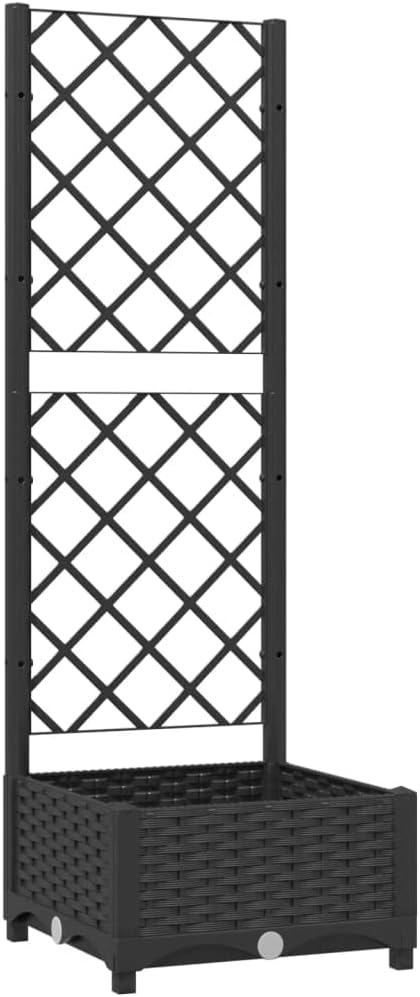Garden Planter Box with Trellis, Outdoor Raised Garden Bed for Climbing Plants, Black 15.7"x15.7"x47.8" PP