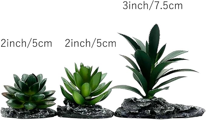 Smoothedo-Pets Reptile Artificial Plants Succulent Terrarium Decor Desert Rainforest Plant Lizard Beard Chameleon Gecko Snake Amphibious Sea Turtle Tank Accessory (Dark-Green-3pcs-Se)