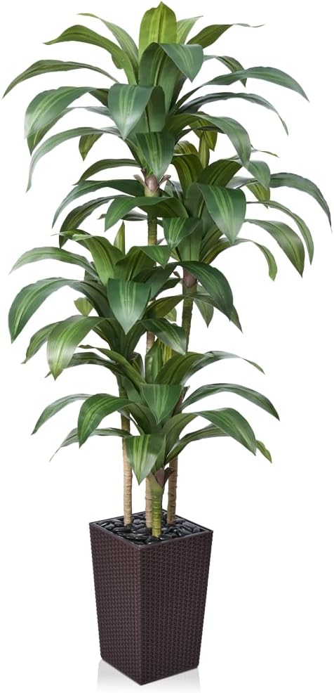 6FT Artificial Dracaena Tree - UV Resistant Faux Tropical Plant, Potted Fake Tree with Taper Planter & Pebbles - Indoor Outdoor Greenery for Home, Porch, Living Room, Bedroom Decor, VN127