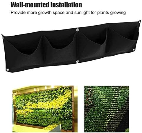 Wall Plant Bag,4Pcs Vertical Hanging Outdoor Wall Planter 4 Pocket Plant Grow Bag Wall Mounted Reusable Degradable Felt Garden Planter Herbs Succulents Artificial Flowers. (Black)