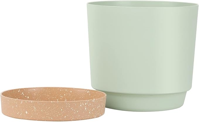kubvici Plant Pots for Indoor Plants, 2 Pack 10 Inch Plant Pot Plastic Flower Pots Planters with Drainage Saucer for Indoor Outdoor Garden Home (10" Green & White)
