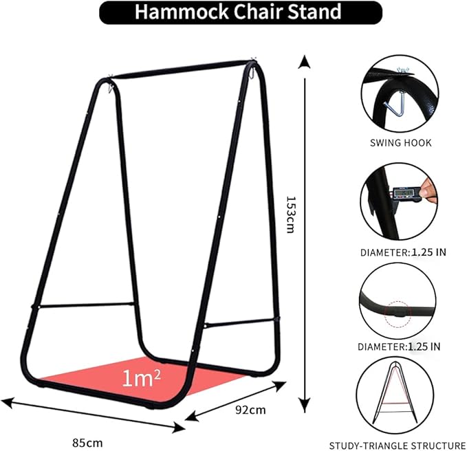 YUCAN Hammock Chair Stand with Hanging Swing Chair Included,Weather Resistant and Saving Space Stand Max 450 Lbs, Quality Cotton Weave Wrap Whole,Suitable for Indoor Outdoor Patio Yard（Grey） Patented