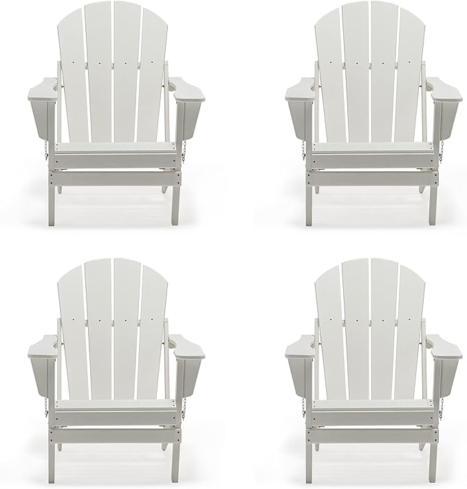 Westin Outdoors Laguna WO Home Furniture Adirondack Chair 4 PC Set Classic Outdoor Patio Folding Chair for Bon Fire Pit Lawn Backyard Beach Plastic Weather-Resistant (White)