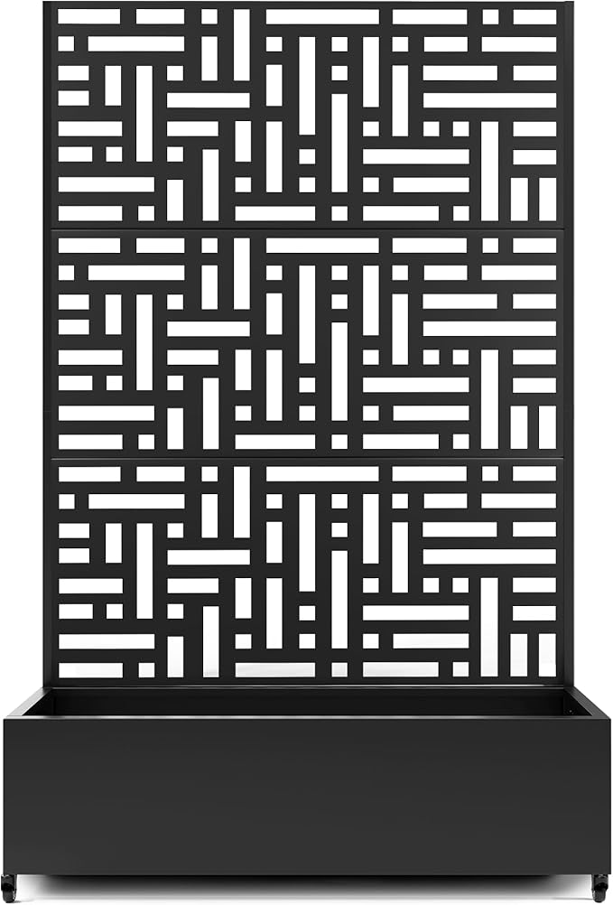 Raised Garden Bed with Trellis and Wheels,73"x47"x16" Metal Raised Garden Bed,Black Modern Metal Planter with Climbing Trellis for Vines & Vegetables