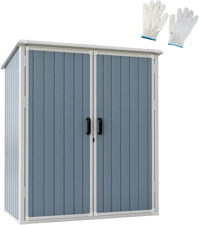 Outdoor Storage Shed, 5x3FT Resin Shed with Floor and Lockable Doors, 80 Cu.Ft Waterproof Patio Storage Cabinet, Plastic Construction for Outdoor Storage