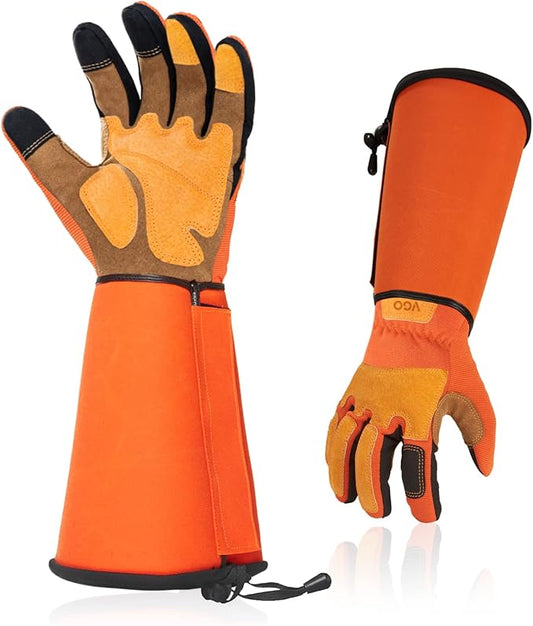 Vgo... Gardening Gloves Unisex,Safety Work Gloves,Long Sleeves Gauntlet,Puncture Proof,Touchscreen(Size XL,Orange,SL7496)