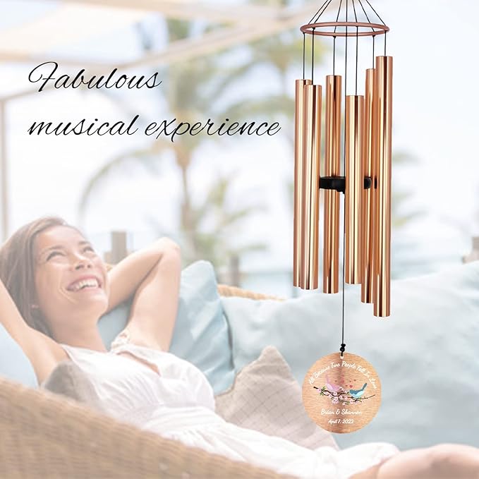 Personalized 20th 50th Anniversary Wind Chime, 36inch Happy Wedding Valentine's Day Gift for Wife Husband Men Women Sister, Golden Anniversary Keepsake Decorations for Parents Couples