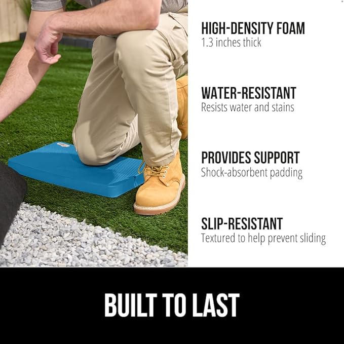 GORILLA GRIP Extra Thick Patent Pending Garden Kneeling Pad, 17.5 x 11 Inch Supportive Soft Foam Knee Cushioning for Gardening, Water Resistant, Bathing Baby, Working Supplies, Lightweight 2 Pack Blue