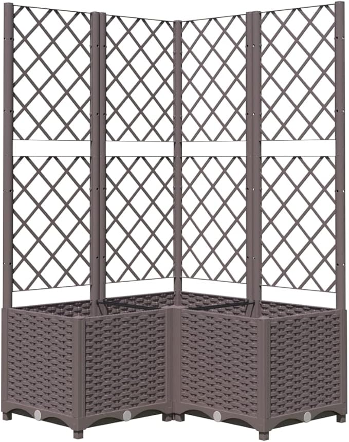 Garden Planter with Trellis, Outdoor Raised Garden Bed for Climbing Plants, Brown 31.5"x31.5"x53.5" PP