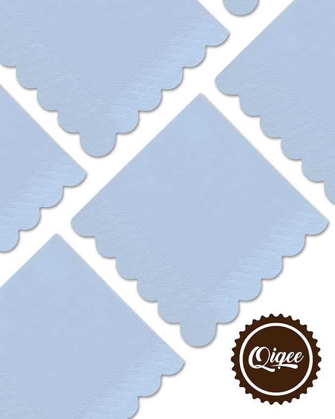 qiqee Ultramarine Blue Cocktail Dinner Napkins 5x5inch Disposable Beverage,Wedding, Birthday Party Dessert Wave Paper Napkins(120 Count)