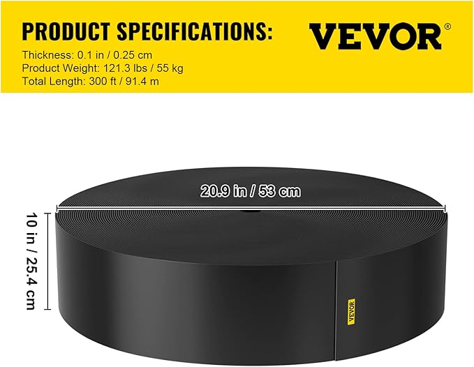 VEVOR Landscape Edging, 10 inch Depth 300 ft Total Length, Recycled HDPE Coiled Terrace Board, Flexible Bender Border for Landscaping, Lawn, Garden, Yard, Against Invading Weeds, Black