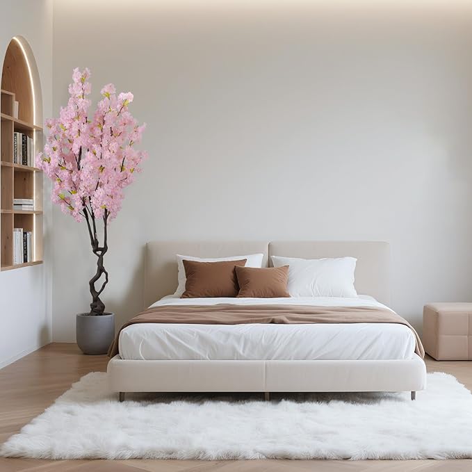 Artificial Pink Cherry Blossom Tree,7ft(84in) Faux Japanese Sakura Indoor Decoration,Natural Fake Cherry Floral Tree Outdoor Decor,Realistic Silk Pink Flowers for Living Room,Office,Wedding Party