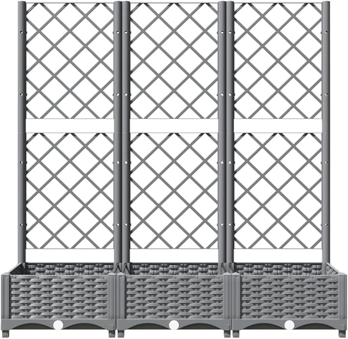 Garden Planter with Trellis, Trellis with Planter Box, Outdoor Raised Garden Bed for Climbing Plants, Raised Garden Bed Garden Planter Box, Light Gray 47.2"x15.7"x47.8" PP