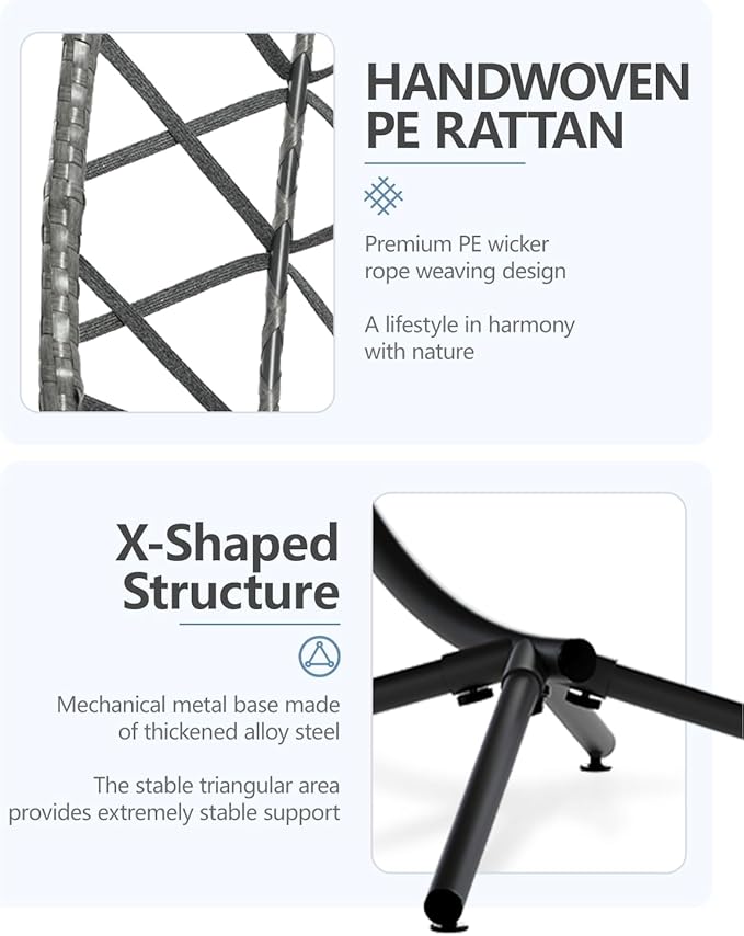 SWITTE Egg Swing Chair with Stand, Outdoor Patio Hanging Egg Chair, Indoor Hammock Chair with Cushion for Garden Backyard, 400LBS Capacity-Dark Grey