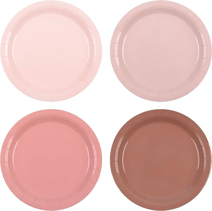 Dusty Pink Paper Plates 7Inch Gradient Pink Party Plates 4 Colors Disposable Round Dessert Plates for Coquette Birthday Wedding Bridal Shower Party Supplies (24)