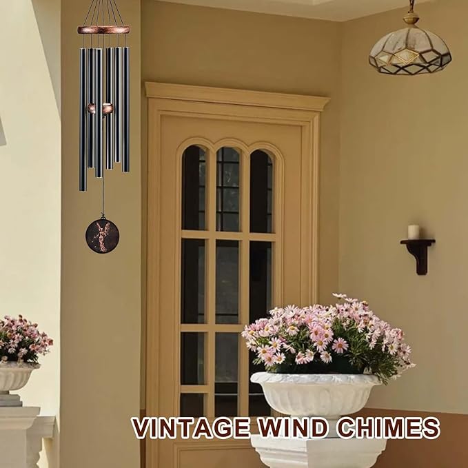 Memorial Wind Chimes for Outside, Sympathy Gifts for Loss of Loved One, Memorial Gift for Loss of Mom Dad Grandparent, Vintage Angel Deep Tone Windchimes Outdoor (32" Angel)