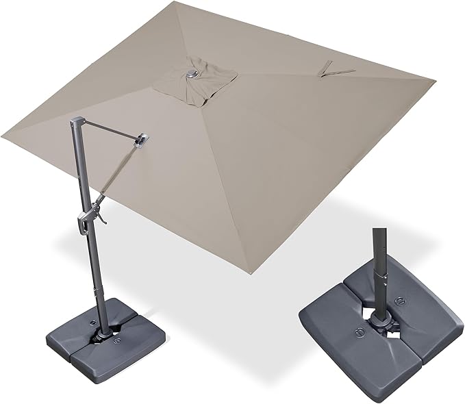 PURPLE LEAF 9' X 11.5' Rectangle Cantilever Umbrella with Base Outdoor Large Aluminum Patio Umbrella with 3-Year Fade Resistance Recycled Fabric and 360-degree Rotation for Deck Pool Garden, Ash Mocha