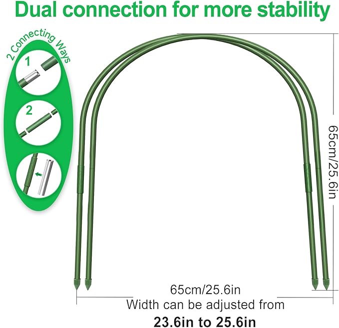 FOTMISHU 6Pcs Greenhouse Hoops, 23.6" x 25.6" Garden Hoops Rust-Free Grow Tunnel 4.9ft Long Steel with Plastic Coated Support Hoops Frame for Garden Fabric, Plant Support Garden Stakes