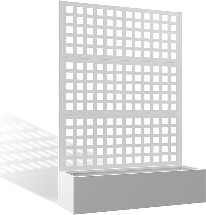 Metal Planter Box with Trellis, Heavy-Duty Raised Garden Bed for Climbing Plants, Drainage Hole, Outdoor Planter Box with Privacy Screen，47''L×16''W×71''H