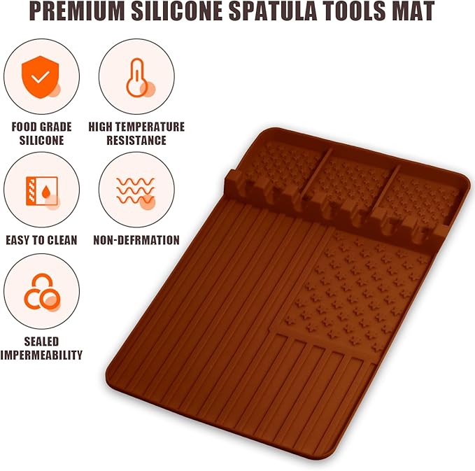 Silicone Griddle Tools Mat for Blackstone,Grill BBQ Caddy Utensils Holder for Kitchen,Cooking & Countertop,Large Spatula Mat with Drip Pad,Griddle Accessories for Blackstone (brown-2)
