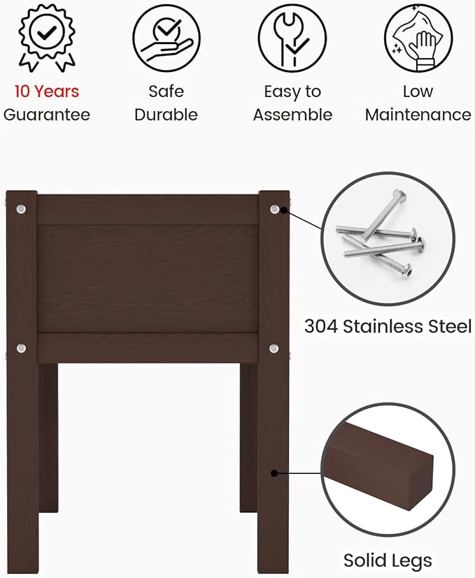 Small HDPE Raised Garden Bed, Elevated Planter Box with Legs, Outdoor All-Weather Planter Raised Beds for Seeds, Herb, Flower, Vegetable (Dark Brown)