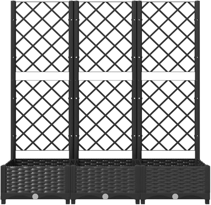 Garden Planter with Trellis, Outdoor Raised Garden Bed for Climbing Plants, Black 47.2"x15.7"x47.8" PP