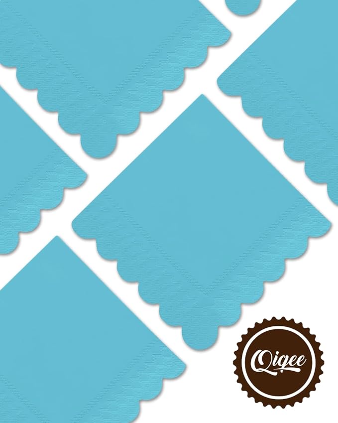 qiqee Sea Blue Cocktail Dinner Napkins 5x5inch Disposable Beverage,Wedding, Birthday Party Dessert Wave Paper Napkins(120 Count)