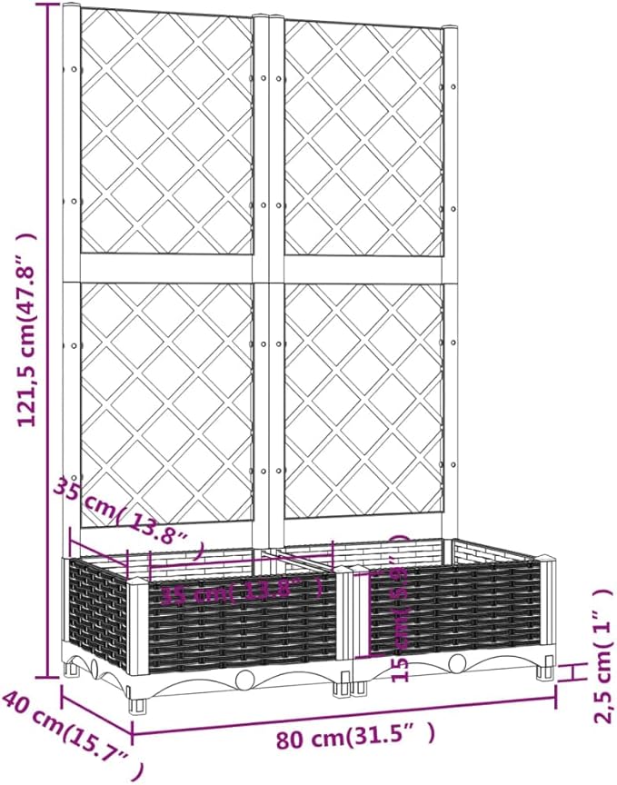 Garden Planter Box with Trellis, Outdoor Raised Garden Bed for Climbing Plants, Black 31.5"x15.7"x47.8" PP