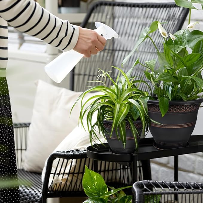 10 Inch 4 Pack Plant Pots, Plastic Flower Pot for Indoor & Outdoor with Drainage Holes & Saucer, Plaid Pattern Planters Garden Pots for Herbs