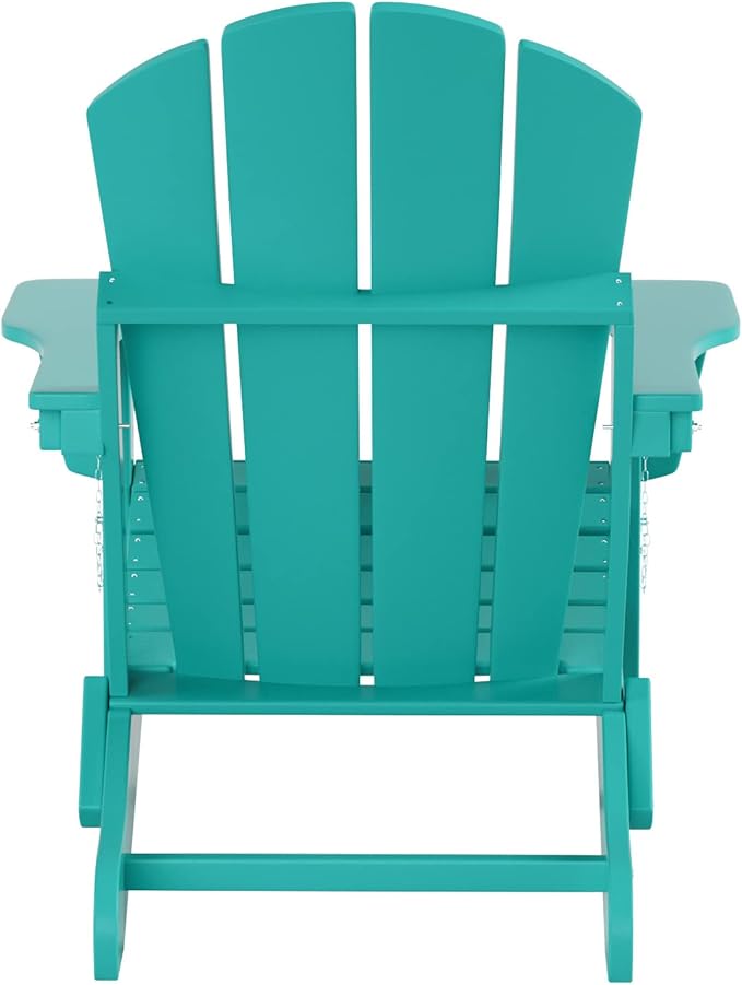 WO Home Furniture Adirondack Chairs Table Set of 3 PCS Outdoor Folding Chairs Coffee Table Weather/UV Resistant for Lawn, Garden, Bon Fire, Balcony (Turquoise)
