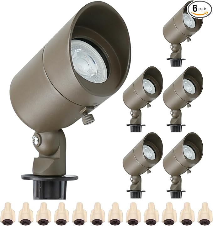 Lumina Lighting® 5W Landscape Lighting 12V Landscape Lights Low Voltage Landscape Spotlights Warm White Waterproof Outdoor Replaceable LED Bulb for Garden,Lawn,Porch,Patio and Yard (Bronze) (6-Pack)