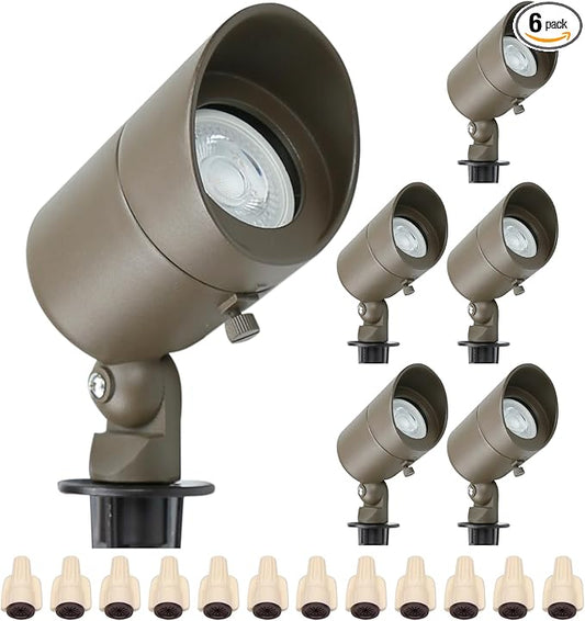 Lumina Lighting® 5W Landscape Lighting 12V Landscape Lights Low Voltage Landscape Spotlights Warm White Waterproof Outdoor Replaceable LED Bulb for Garden,Lawn,Porch,Patio and Yard (Bronze) (6-Pack)
