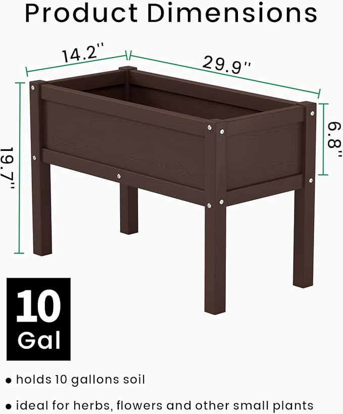 Small HDPE Raised Garden Bed, Elevated Planter Box with Legs, Outdoor All-Weather Planter Raised Beds for Seeds, Herb, Flower, Vegetable (Dark Brown)