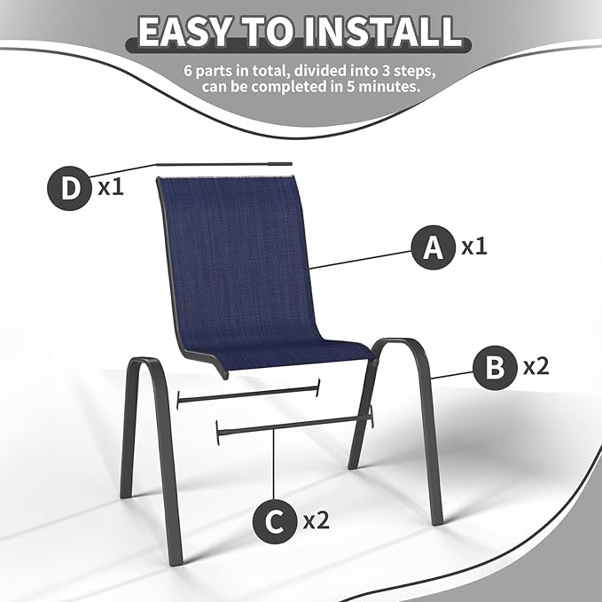 Patio Dining Chairs Set of 4, Outdoor Stackable Dining Chairs High Back for All Weather, Patio Furniture for Backyard, Porch, Garden, Pool Deck (Blue)