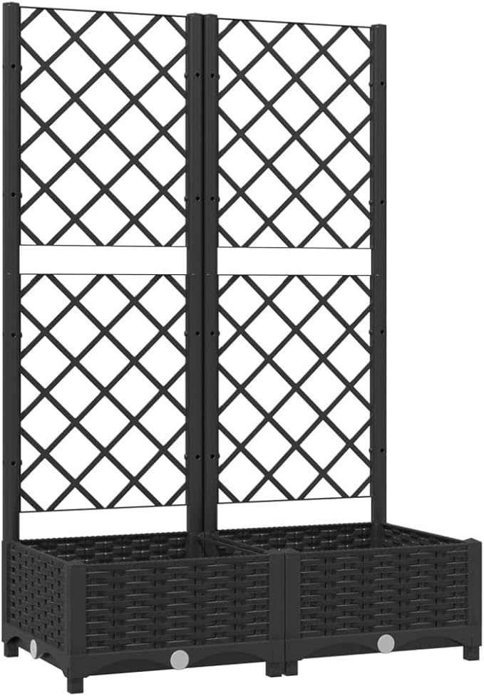 Garden Planter Box with Trellis, Outdoor Raised Garden Bed for Climbing Plants, Black 31.5"x15.7"x47.8" PP